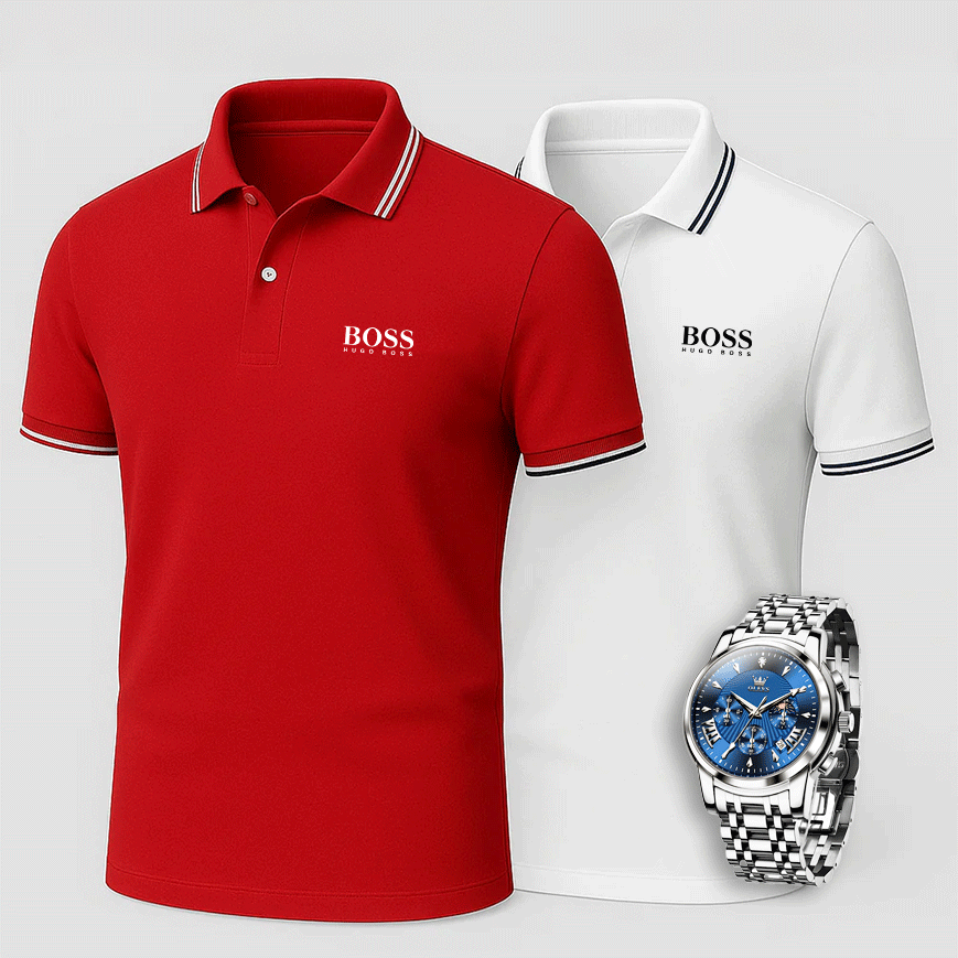 2 Hugo Boss Summer Polos + Free Watch – One Price Only
